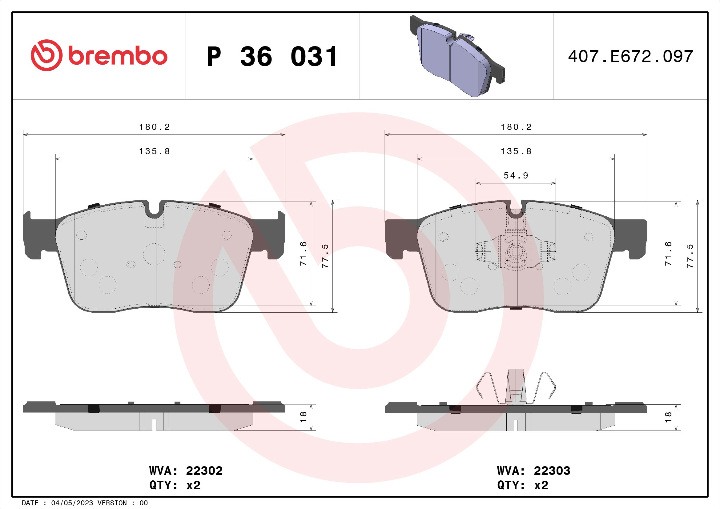 A.B.S. P 36 031 BREMBO Bremsbelagsatz, Scheibenbremse